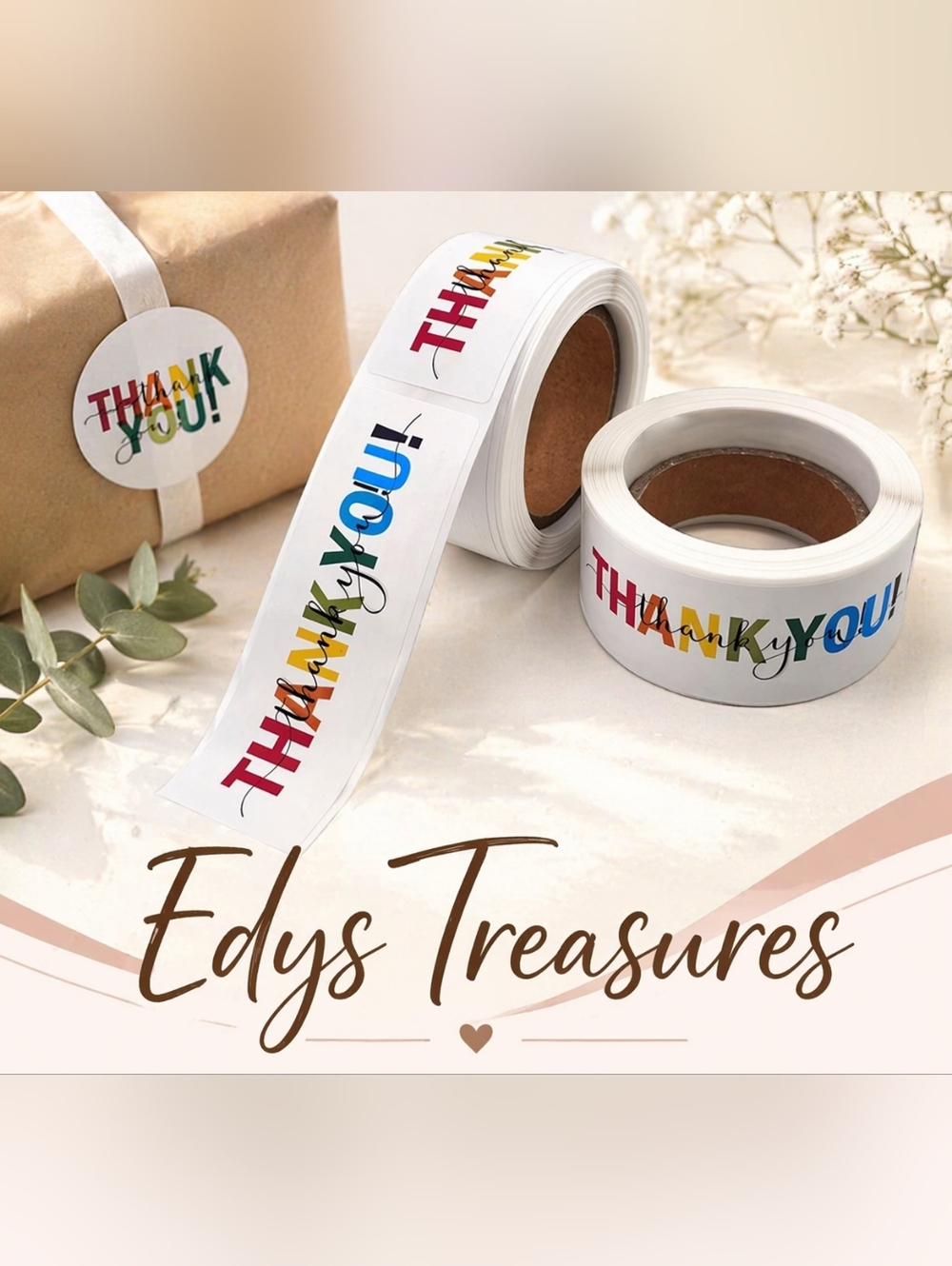 120 Rainbow Thank You Stickers Roll Small Business Packaging Labels
